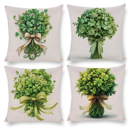 クッションカバー 4枚セット 50x50cm 正方形 おしゃれ かわいい 北欧 隠しファスナー ビロード ソファ背当て 装飾枕カバー 座布団カバー 家庭装飾 車 椅子 飾り 四季通用 インテリア 女性 祝日のプレゼント (クローバー本) q-735