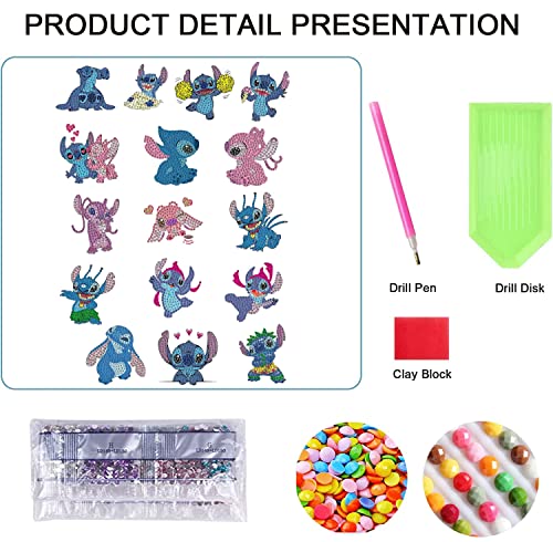 16 Pcs 5D Diamond Painting Stickers Kits Stitch Arts And Crafts For Kids Ages 6-12 Easy To Diy Creative Diamond Mosaic Sticker Craft By Numbers Kits For Beginners #TOP4