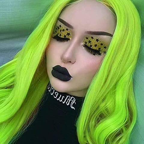 karissa Hair Green Wig Lace Front Wig Long Silky Straight Pastel Cheap Wigs for Women Neon Green Coloured Synthetic Wig Glueless Heat Resistant Fiber Cosplay Costume Daily, 26 Cover