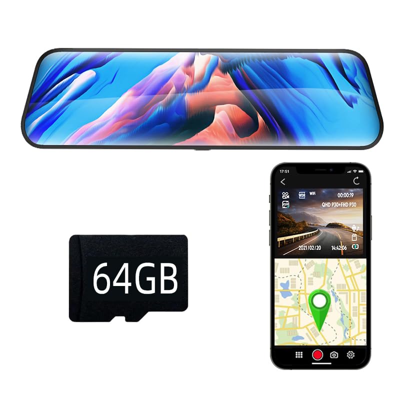 WDHOICAR 4K Dual Dash Cam 10 Inch HD 2160P Rear 1080P Touch Screen Driving Recorder Mirror Monitor Rear View Built in WiFi with GPS Free 64GB TF Card