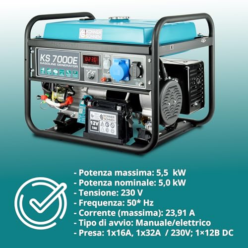 Generatore A Benzina Ks 7000E Potenza Massima 5500 W, Con Avviamento Manuale/Elettrico, Indicatore Livello Olio, Protezione Da Sovraccarico E Cortocircuito, Avvolgimento In Rame - 3