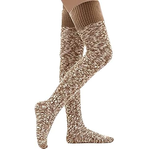 HYTENSUN Women's Thigh High Knitted Winter Boot Socks Vintage Extra Long Leg Warmer Over Knee High Stockings, 737 Khaki Cover