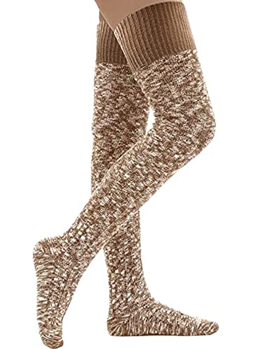 Image of Women's Thigh High Knitted Winter Boot Socks Vintage Extra Long Leg Warmer Over Knee High Stockings