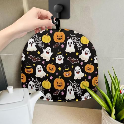 Image of Hudotybom Halloween Ghost Teapot Cozies Thermal Insulated Fabric Teapot Cozy Stain Resistant Tea Pots Covers with Hanging Loop Halloween Home Decor