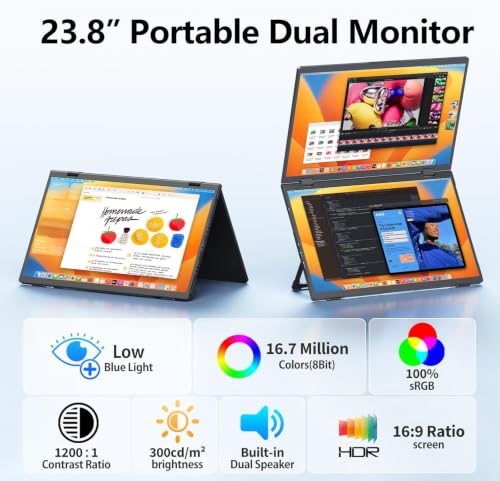 Image of MAGICRAVEN Portable Dual Monitor for Laptop, Foldable Laptop Screen Extender, Plug & Play No Driver, 1080P FHD IPS 100Hz Triple Screen for Travel & Office, Compatible with Mac, Windows -23.8 inch