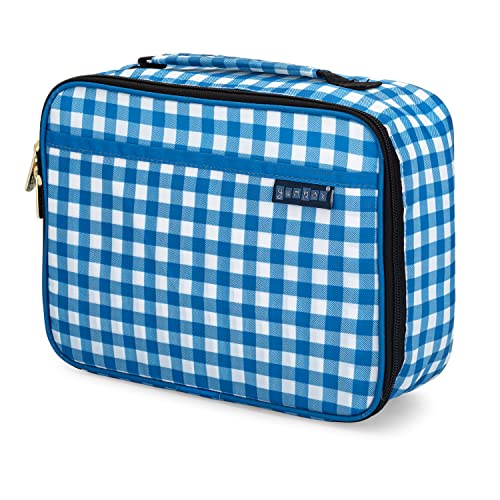 Yumbox Classic Lunch Bag (Vichy Blue) Kids Lunchbox, Insulated, Water Resistant wipe clean Fabric, Fun Kids Prints, Interior and Exterior Pockets with Zip Closure, sturdy handle, spacious.
