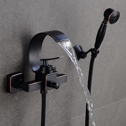 Rubinetto per vasca a cascata: l'ampia bocca della vasca del rubinetto doccia crea un flusso a cascata morbido e naturale che può riempire rapidamente la vasca. Il design curvo del beccuccio può ridurre gli spruzzi d'acqua.