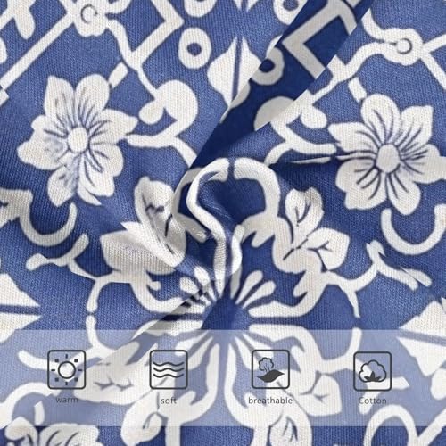 Blue and White Delicate Tile Girls' Breathable Triangle Panties Organic Underwear for Kid in Sizes 2T,3T, 4T, 5T, 6Y and 8Y3