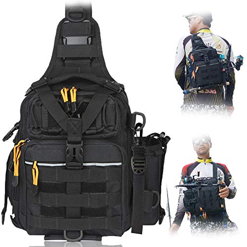 BLISSWILL Fishing Backpack Outdoor Tackle Bag Large Fishing Tackle Bag Water-resistant Fishing Backpack with Rod Holder Shoulder Backpack (Black)