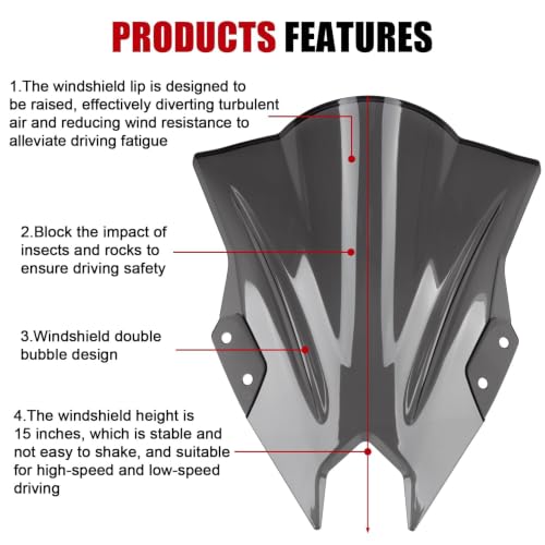 Image of Windshield for NINJA500 SE 2024 2025 2026, PSLER Windscreen Double Bubble Wind Deflector Protector Fairing for NINJA500 SE NINJA 500 2024 2025 2026 (Gray)