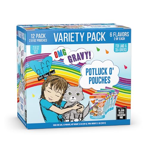 Weruva B.F.F. OMG - Best Feline Friend Oh My Gravy!, Variety Pack, Potluck O' Pouches, Wet Cat Food,...