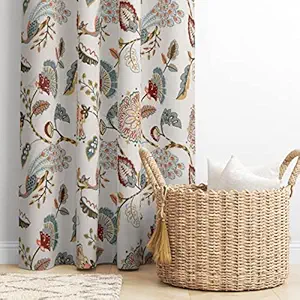 Amigos 100% Cotton Curtains for 9 Feet Long Door Bedroom, Living Room and Kids Room, Set of 2 Curtains with Stainless Steel Rings (Multi Color Flower, Long Door 9Feet)