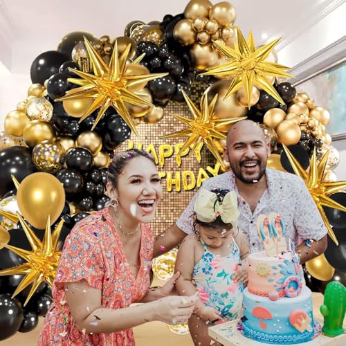 160PCS Black and Gold Balloons Garland Arch Kit 5/10/12/18 Balloon Arch Kit Graduation New Year Anniversary Birthday Party Decorations,Reusable Balloons Women, Men Birthday Decoration Party Supplies