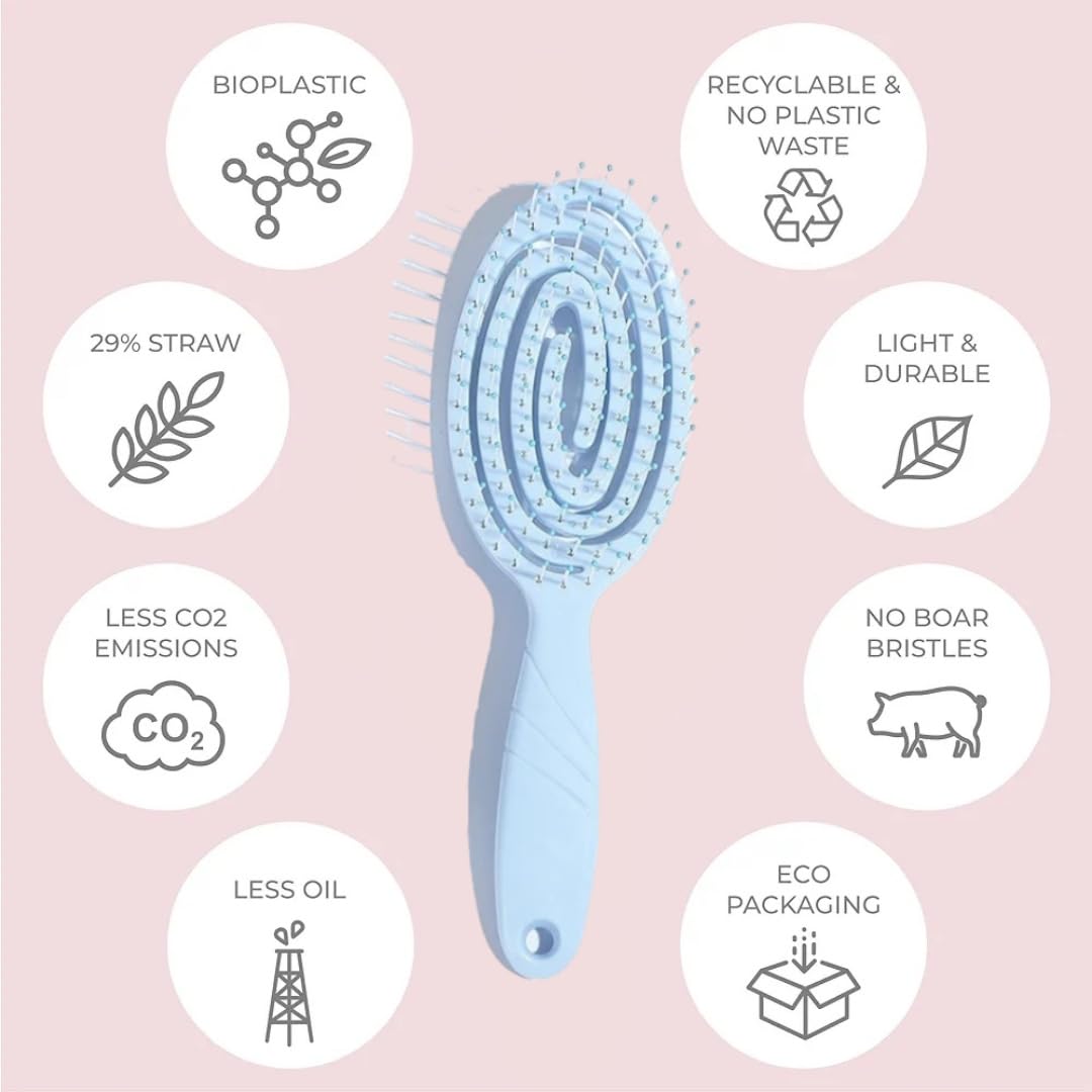 Feelhigh Organic Detangling Hair Brush for Women, Men & Children - Does not Pull on Hair - Hair Straightening Brushes for Straight, Curly & Wet Hair - Unique Spiral Hairbrush (Sky Blue) 1