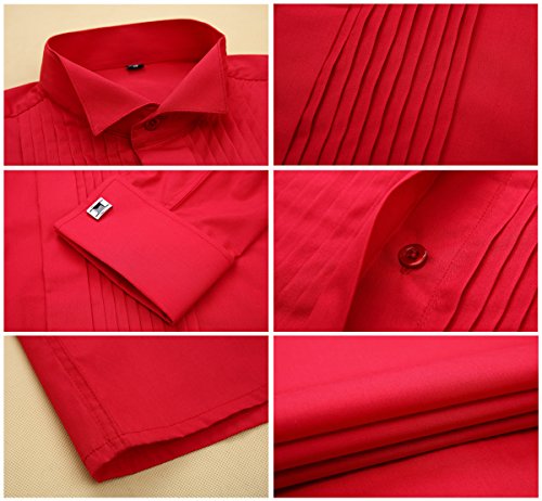 Mens Wingtip Collar Pleated Tuxedo Shirt French Cuff Long Sleeve Formal Dress Shirts4