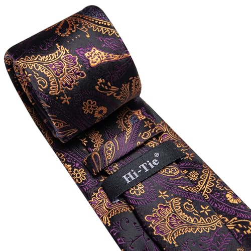 Image of Hi-Tie Mens 70inches Tie Set Extra Long Necktie for Men Cufflinks Handkerchief Big Tall Men Business Wedding