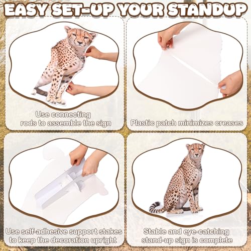 Image of Qunclay 4 Pack Jungle Animals Cardboard Cutout Safari Party Decoration Life Size Dinosaur Lion Tiger Leopard Photo Booth Prop Stand up Display Party Decor for Zoo Wildlife Birthday