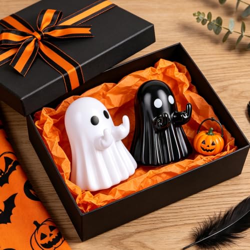 Frekkoy 2pcs Halloween Ghost Figurines, Cute Ghost Halloween Decorations for Tabletop Shelf Mantel Desk, Spooky Fun Holiday Decoration for Home Office Indoor Party - image 8