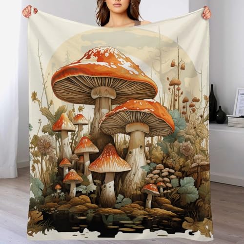 Couverture flanelle douce extra large avec imprimé champignon géant