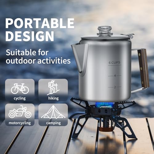 Image of Coffee Percolator with 100pcs Coffee Filters - 6 Cups | Durable Stainless Steel Material Camping Coffee Pot| Brew Coffee On Fire, Grill or Stovetop | Ideal for Home, Camping