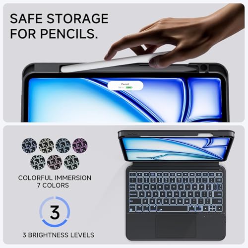 Image of Keyboard Case for iPad Air 11-inch (M3 /M2, 2025 /2024), iPad Air 5 /4 Gen & iPad Pro 11-inch with Multi-Touch Trackpad, 360 Rotating Kickstand, Portrait & Raised Modes, Detachable Cover - Black
