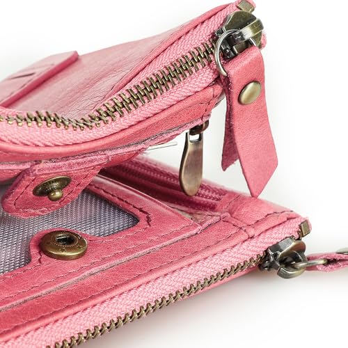 Image of CONTACTS Soft Leather Wallet for Women Small Bifold Coin Purse Double Zipper Card Holder with RFID Blocking (Watermelon Red)