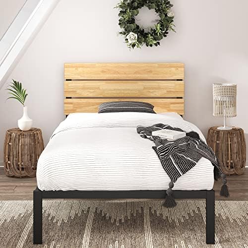 ZINUS Paul 36 cm Metal and Wood Platform Bed Frame | Wood Slat Support | For Adults, Kids, Teenagers | Easy Assembly | Single | Natural