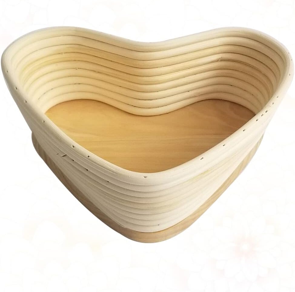 Natural Vine Sourdough Bread Box Heart Shape Proofing Basket for Banneton Non-stick Rolling Pin for Dough (18x15.5cm)