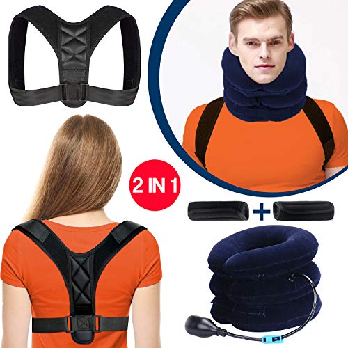 Posture Corrector for Men and Women & Inflatable Cervical Neck Traction Device- Adjustable