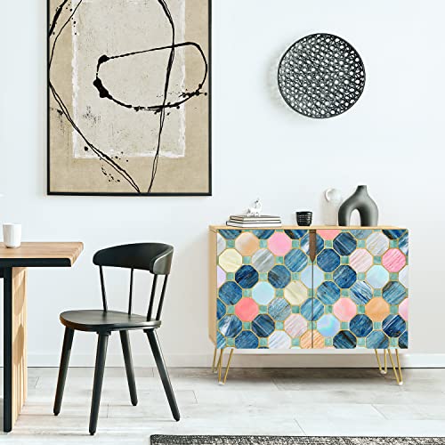 Signwin Sideboard Buffet Cabinet, Kitchen Storage Cabinet With 2 Doors, Multicolor Blue Pink Tile Patterns, Cupboard Console Table For Dining Room - 35" L X 18" W X 29" H #TOP2