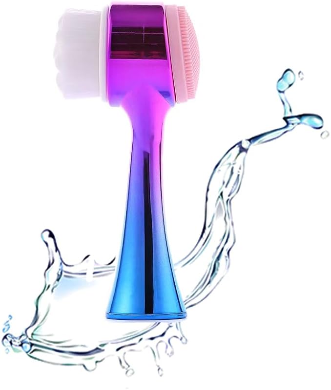 Escova facial de limpeza 2 em 1 OHES com duas faces, silicone e cerdas macias, azul