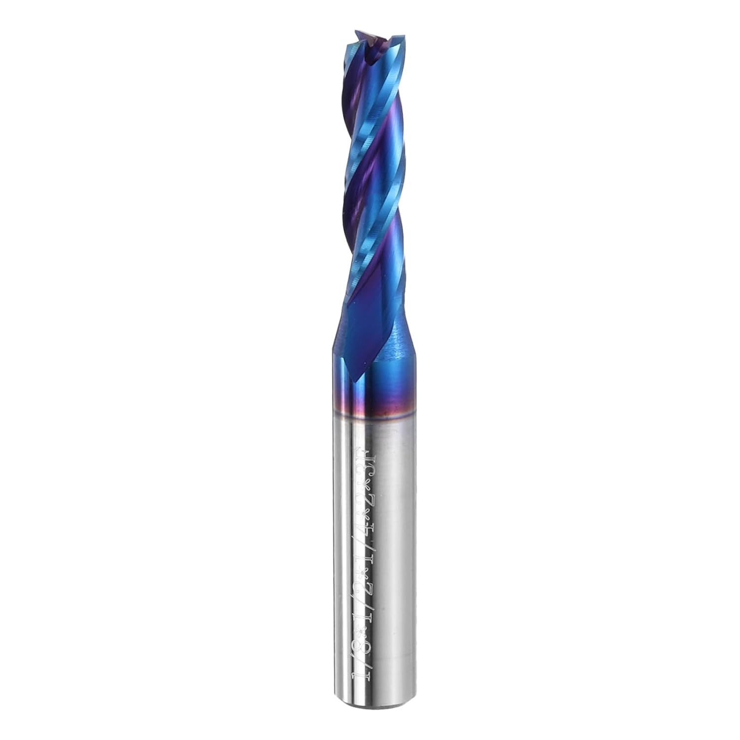 HARFINGTON Spiral Router Bit 3/16" Cut Dia 1 Flute Up Cut Nano Blue Coated End Mill Bits Milling Cutter for Wood (1/4" Shank 3/4" Cut Length 2" Long 30 Degree Helix HRC44-46)