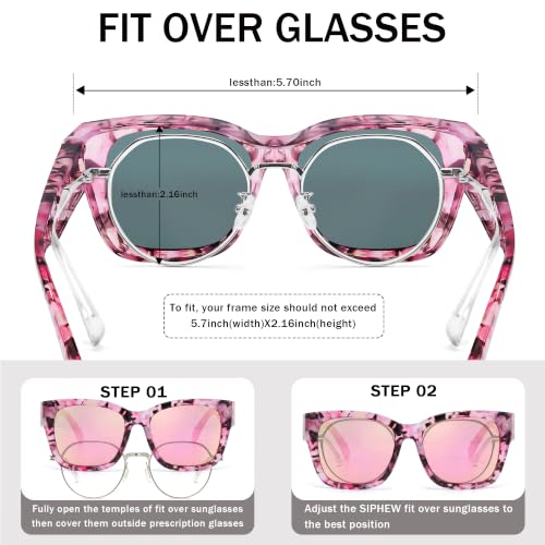 Image of SIPHEW Fit Over Glasses for Women&Men - Mirrored Sunglasses Polarized | Trendy Large Square w UV400 Protection,Oversized,Lightweight Frame For All-Day Comfort,Driving,Outdoors