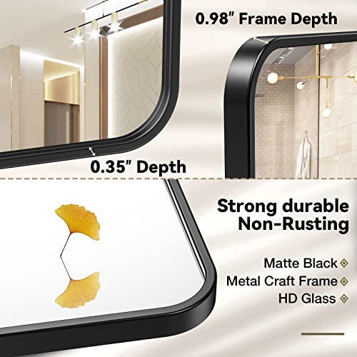 Brightify Black Bathroom Mirror For Wall, 22" X 30" Metal Framed Rectangle Mirror, Wall Mounted Vanity Mirror For Bathroom, Hangs Horizontal Or Vertical #TOP1