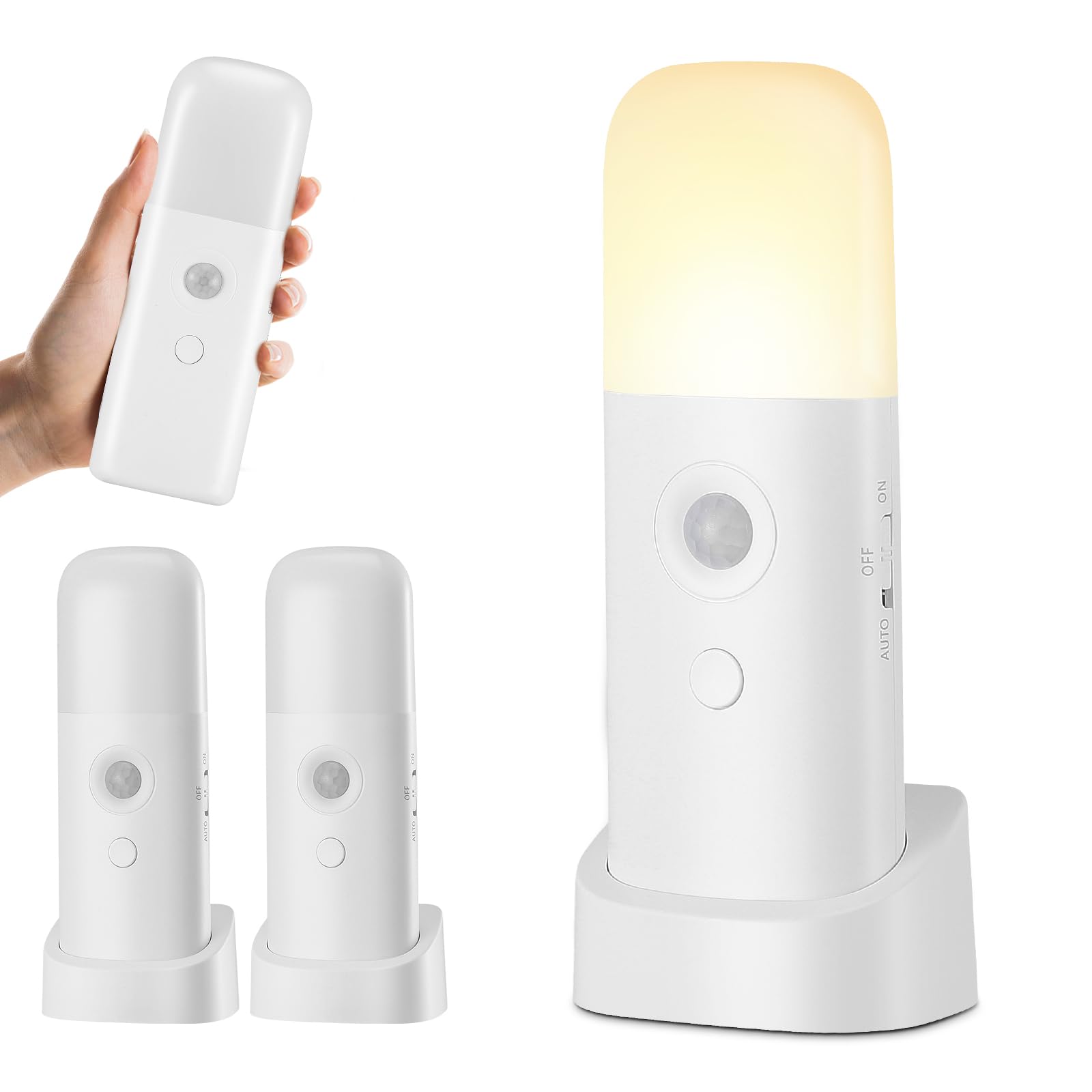 Luqixcey 2 Pack Motion Sensor Night Light, 2000mAh Rechargeable Energy Saving Flashlight, Adjustable White & Warm Light, 5 Brightness Levels and 3 Modes, for Kids Adults Home Power Failure