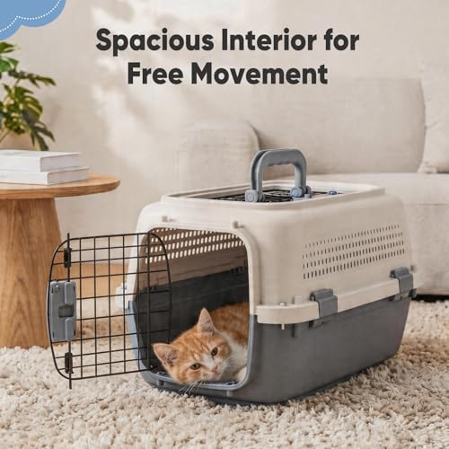 DUMOS 23" Hard-Sided Pet Carrier for Small Pets, 2 Door Cat Carrier, Beige | Airline Approved Dog Crate, Enhanced Security Latches, Front & Top Load Wire Door, Food Bowl for Traveling, Hiking, Camping - Image 7