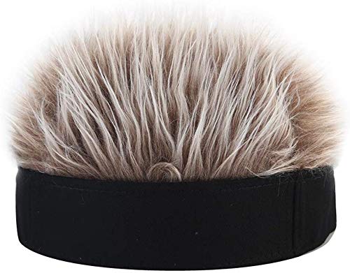 Gorra de Peluca Corta - Hombres Mujeres Novedad Gorro con Pelo Falso con Pinchos Divertido (Black Hat Coffee Wig)