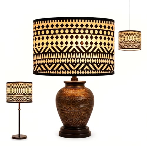 Image of Bamboo Lamp Shade, Wabi-Retro lamp shade, Hand-Woven Drum Light Cover for E27 Base 30X30x20CM, Easy Install Pendant Floor Wall Table Lamp Shade, Natural Mottled Shadow Effects
