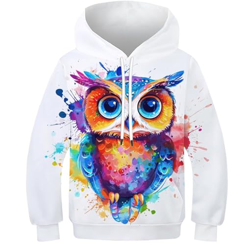 Sweat à capuche hibou cadeau original enfant pull manches longues drôle avec poche 10-12Y