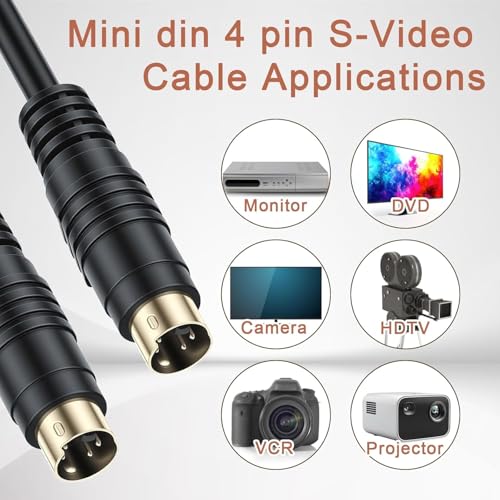 Image of HAKUHO RadioShack 4pin S-Video Male to 4 Pin S video Male Cable Lead 3.65 Meters for TVs, VCRs, Satellite Receivers, Laptop, PC Graphic Card, HDTV, VCR, DVD.