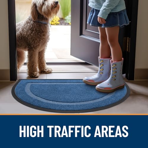 Image of OLANLY Half Circle Door Mat Indoor Outdoor Entrance Welcome, Waterproof All-Season, All-Weather Doormat, Sturdy Natural Rubber, Low Profile, Easy Clean Patio Porch Entryway Mat, 58x23, Light Blue