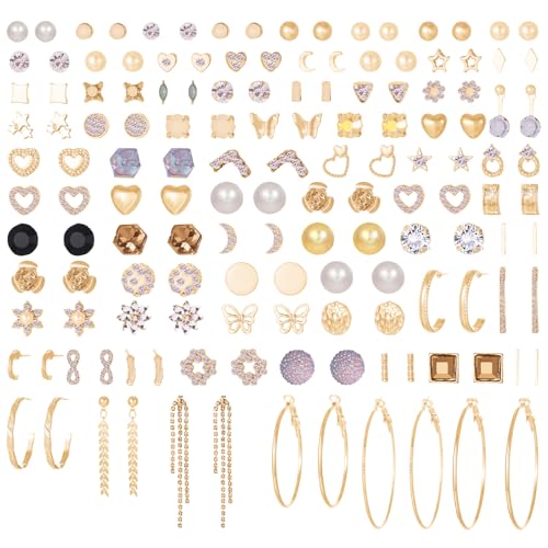 72 Pairs Earrings for Women Stud Earrings Set Multipack of Flower Studs Heart Studs Hoop Earrings Shinning Tassel Earrings Jewelry for Any Occasions