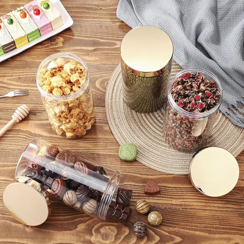 Image of Patelai 4 Pieces Round Wide-mouth Leak Proof Plastic Container Jars with Lids for Travel Storage Makeup Beauty Products Face Creams Oils Salves Ointments DIY Making(32 Ounce,Gold)