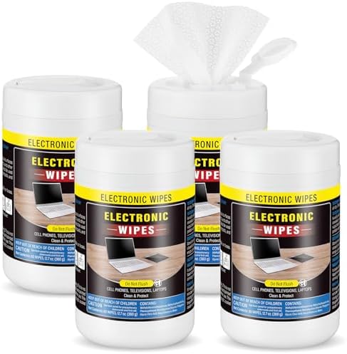 Threlaco 4 Pack 240 Count Electronic Wipes Screen Cleaner Wipes for Computer Laptop Monitor Lens Phone TV Scre...