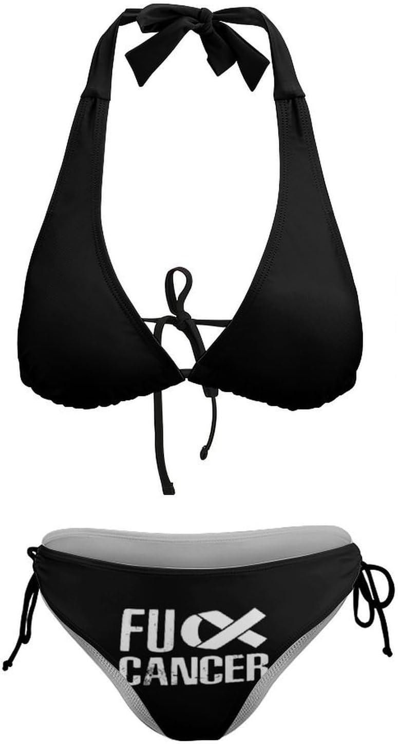 Fuck Cancer Novelty Women's 2 Piece String Bikini Set Swimsuits Bathing Suit Swimwear
