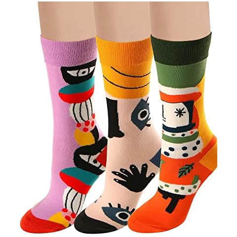 Kayhoma Funny Novelty Colorful Patterned Crew Socks for Women, 3 Pairs Cover