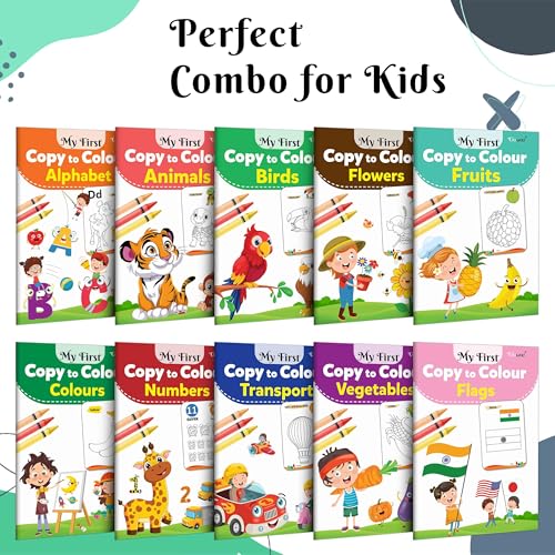 Image of Coloring book Set of 10 for children : Essential Coloring Book Of All In One Pack, Early kids learning Coloring books, Set Of 10 Colouring Books