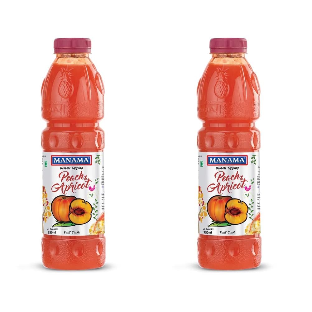 Manama Peach and Apricot Fruit Crush for Dessert Toppings Like Ice Creams and Shakes, 750ML (Pack of 2)