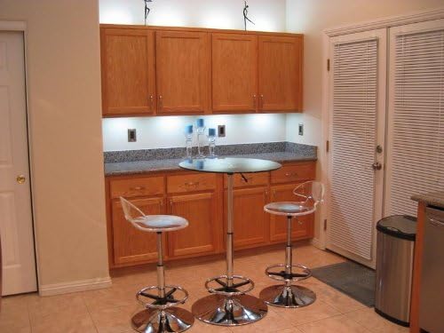 Kitchen counter with under-cabinet LED lighting installed