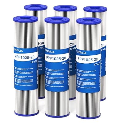 Purevua 6-Pack 20 Micron Pleated Water Filter Cartridge, 10" x 2.5" Washable & Reusable PET Sediment Filter for Well Water & Whole House Pre-Filter, Compatible with WFPFC3002, WHKF-WHPL, AO-WH-PRE-RP2